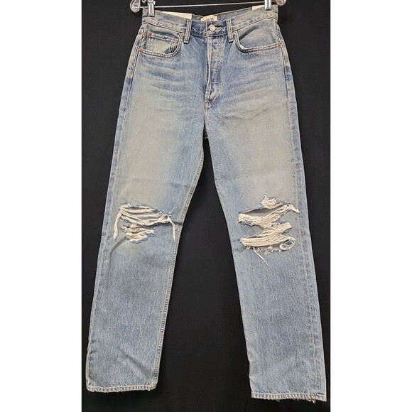 Agolde Kelly Jeans Backdrop Blue Size 27 Straight Distressed NWT New - Picture 1 of 13